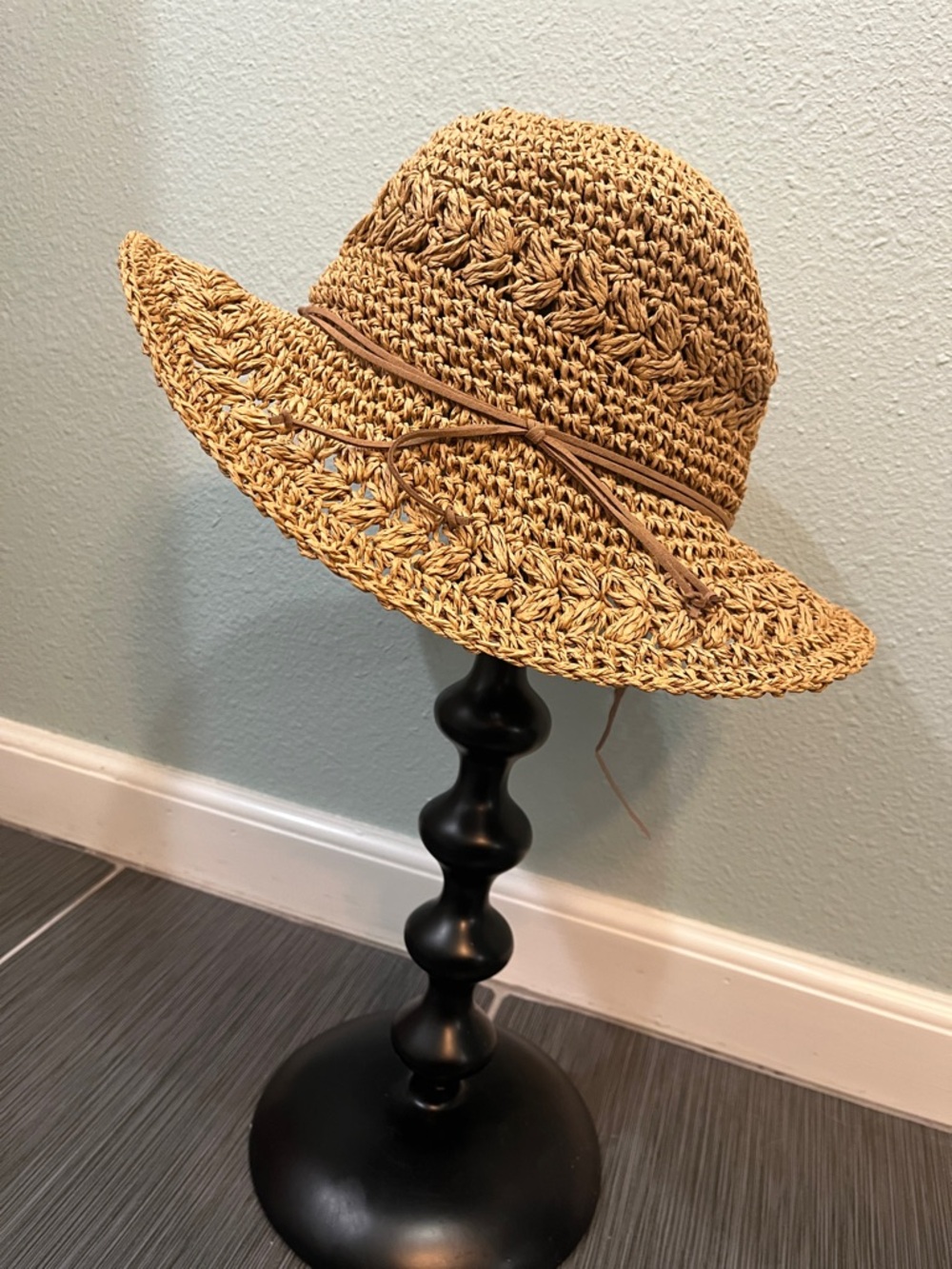 Scala Straw Sun Hat in Natural Tan with Brown Tie